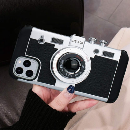 iPhone Case Compatible with iPhone 15 pro max Vintage Camera Case Cover Cute 3D Cool Unique Design Silicone Case with Removable Neck Strap